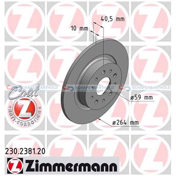 Bremseskive Bagaksel|-264mm ZIMMERMANN