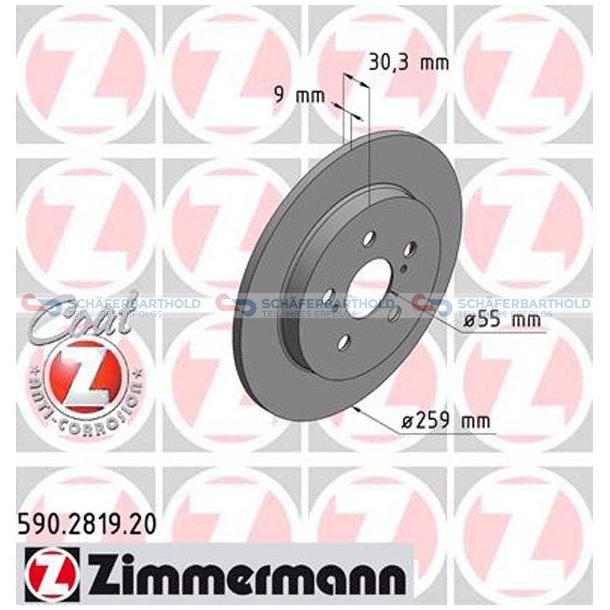 Bremseskive Bagaksel|-259mm ZIMMERMANN