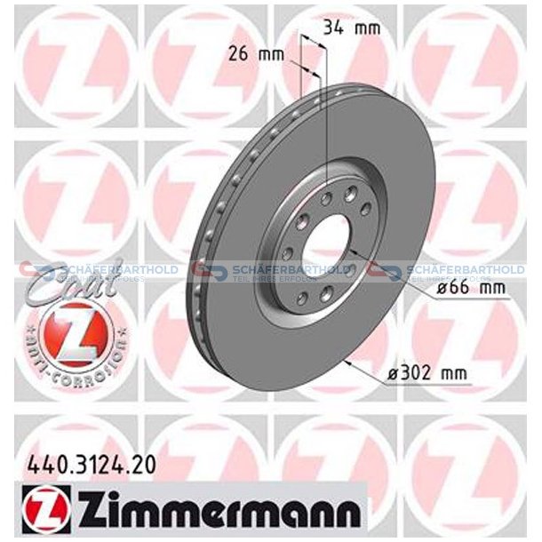 Bremseskive foraksel|-302mm ZIMMERMANN