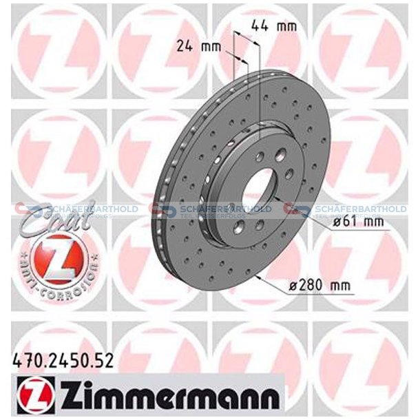 BremseskiveSport foraksel|-280mm ZIMMERMANN