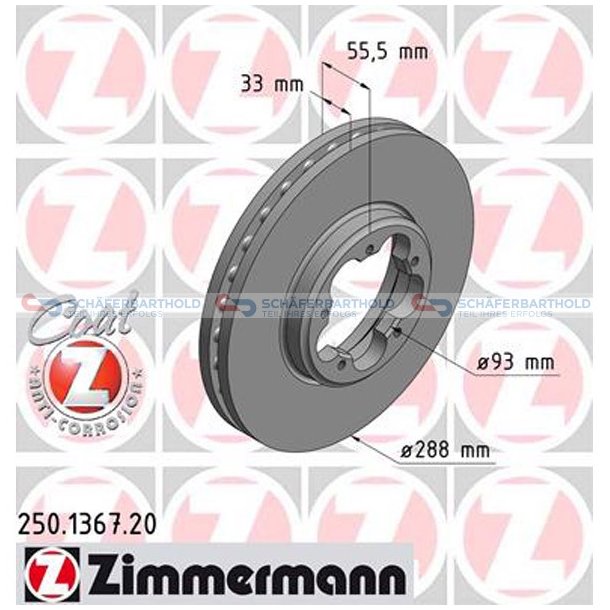 Bremseskive foraksel|-288mm ZIMMERMANN