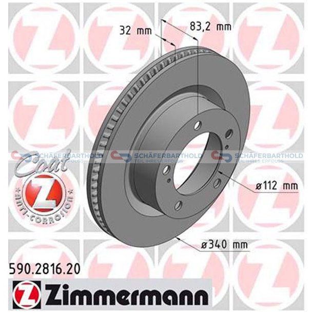 Bremseskive foraksel|-340mm ZIMMERMANN