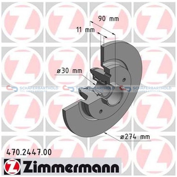 Bremseskive Bagaksel|-274mm ZIMMERMANN