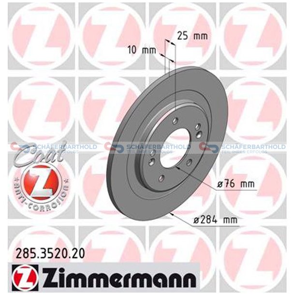 Bremseskive Bagaksel|-284mm ZIMMERMANN