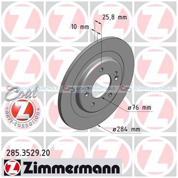 Bremseskive Bagaksel|-284mm ZIMMERMANN