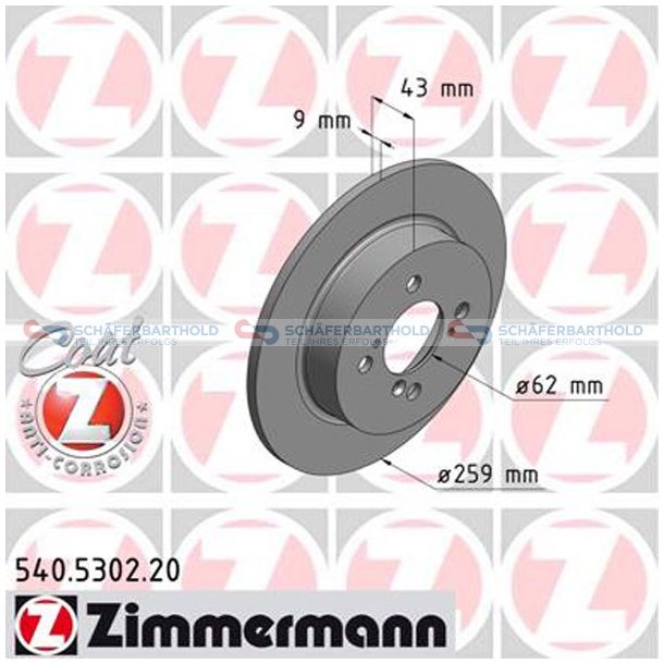 Bremseskive Bagaksel|-259mm ZIMMERMANN