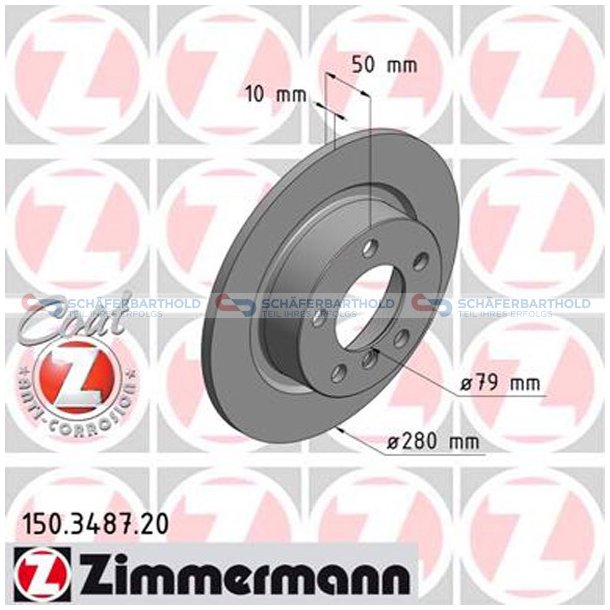 Bremseskive Bagaksel|-280mm ZIMMERMANN