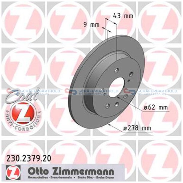 Bremseskive Bagaksel|-278mm ZIMMERMANN