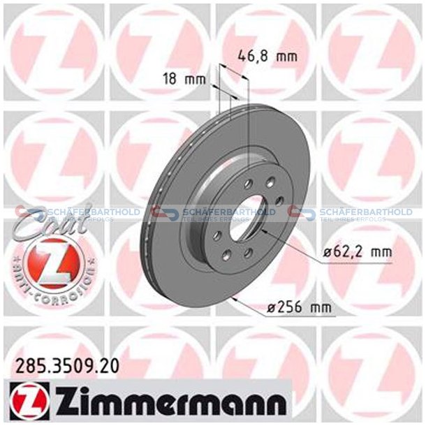 Bremseskive foraksel|-256mm ZIMMERMANN