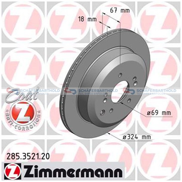 Bremseskive Bagaksel|-324mm ZIMMERMANN