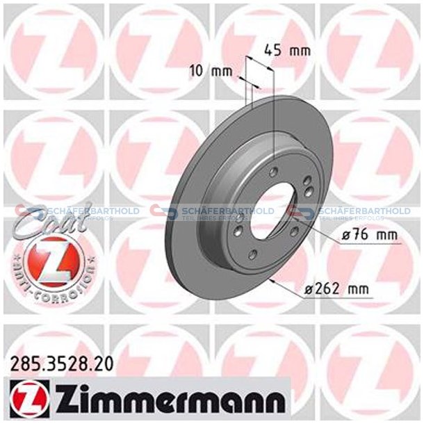 Bremseskive Bagaksel|-262mm ZIMMERMANN