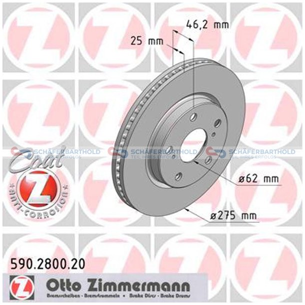 Bremseskive foraksel|-275mm ZIMMERMANN