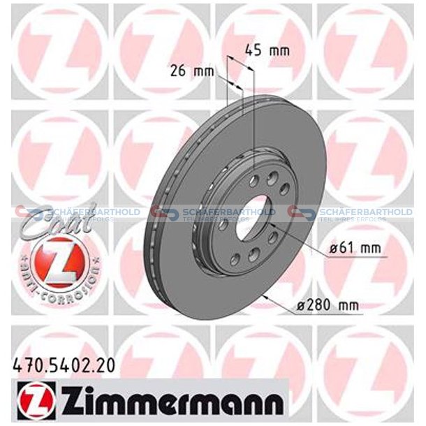 Bremseskive foraksel|-280mm ZIMMERMANN