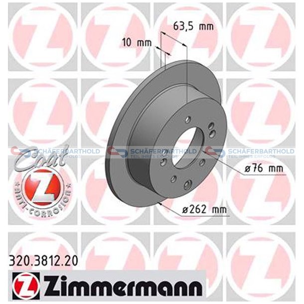 Bremseskive Bagaksel|-262mm ZIMMERMANN