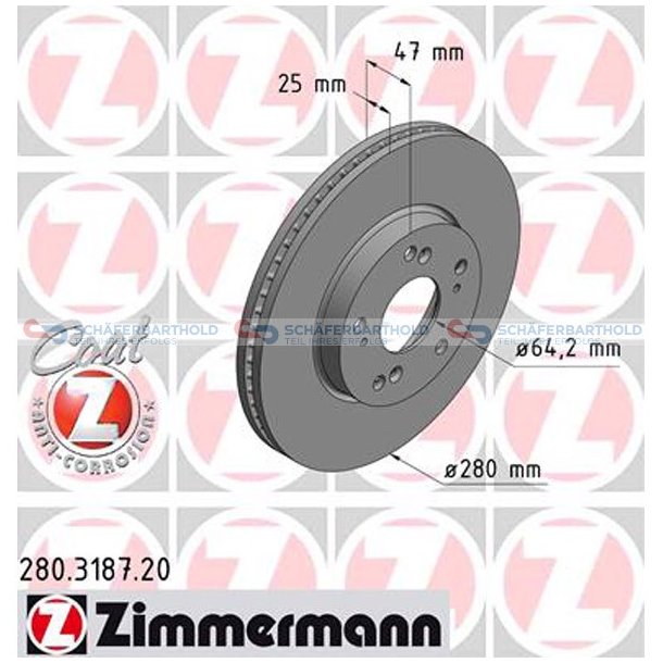 Bremseskive foraksel|-280mm ZIMMERMANN