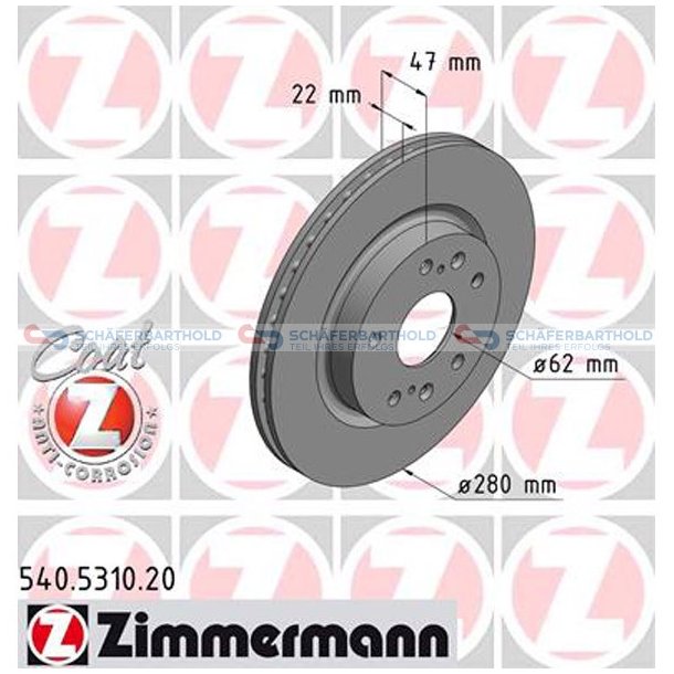 Bremseskive foraksel|-280mm ZIMMERMANN