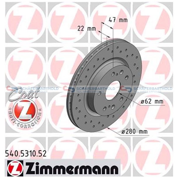 BremseskiveSport foraksel|-280mm ZIMMERMANN