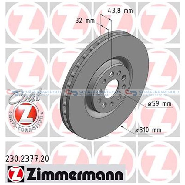 Bremseskive foraksel|-310mm ZIMMERMANN
