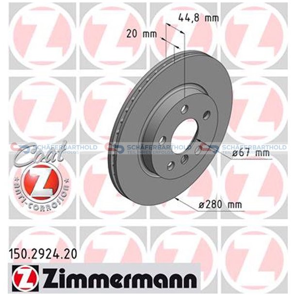 Bremseskive foraksel|-280mm ZIMMERMANN