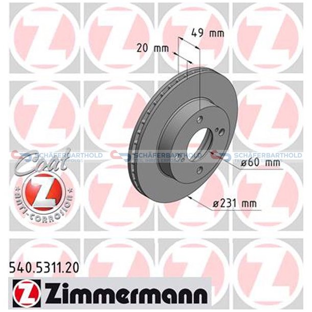 Bremseskive foraksel|-231mm ZIMMERMANN