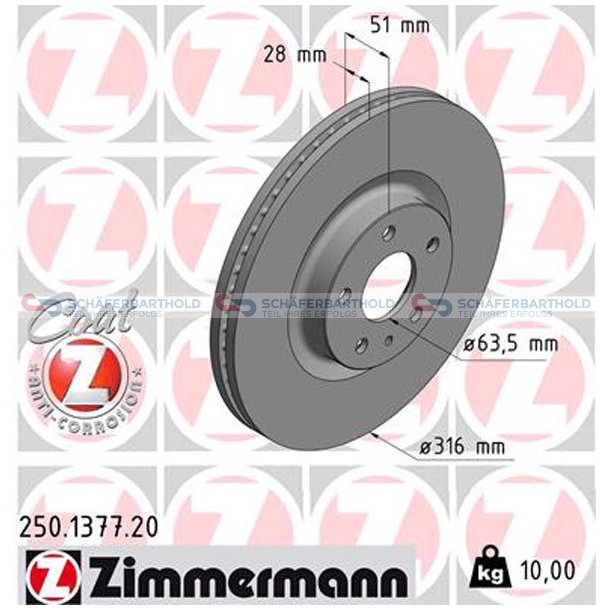 Bremseskive foraksel|-316mm ZIMMERMANN