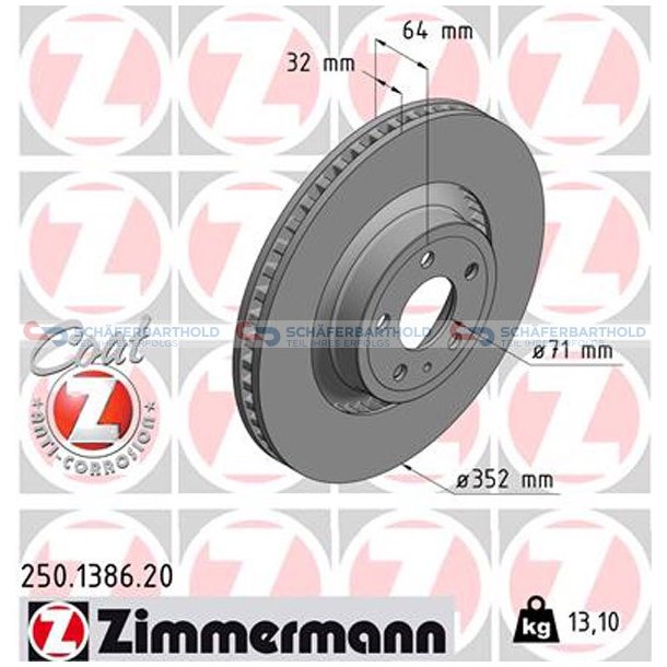 Bremseskive foraksel|-352mm ZIMMERMANN