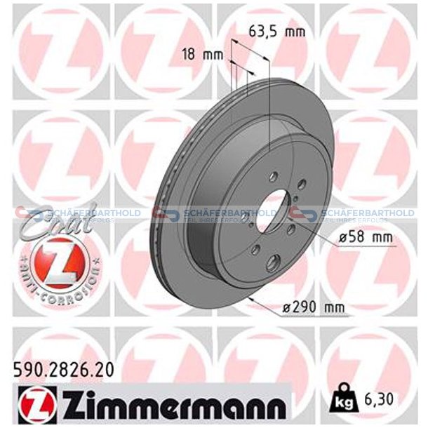 Bremseskive Bagaksel|-290mm ZIMMERMANN