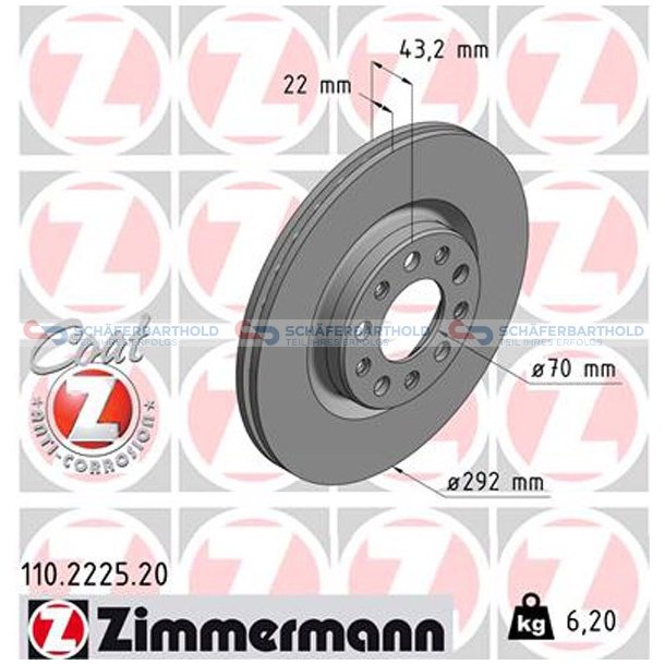 Bremseskive Bagaksel|-292mm ZIMMERMANN