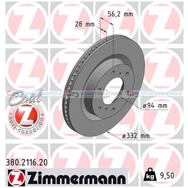 Bremseskive foraksel|-332mm ZIMMERMANN