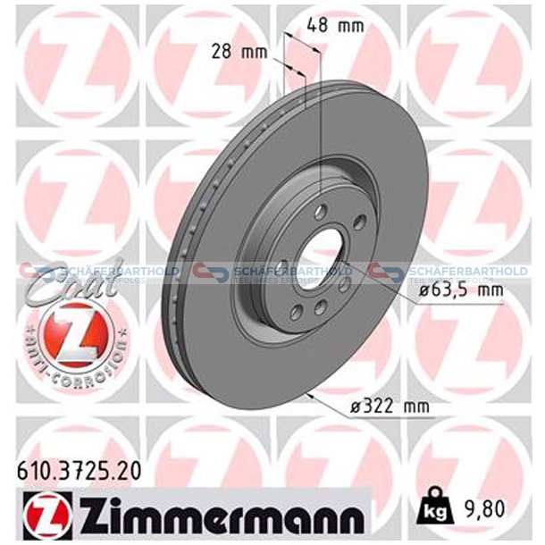 Bremseskive foraksel|-322mm ZIMMERMANN