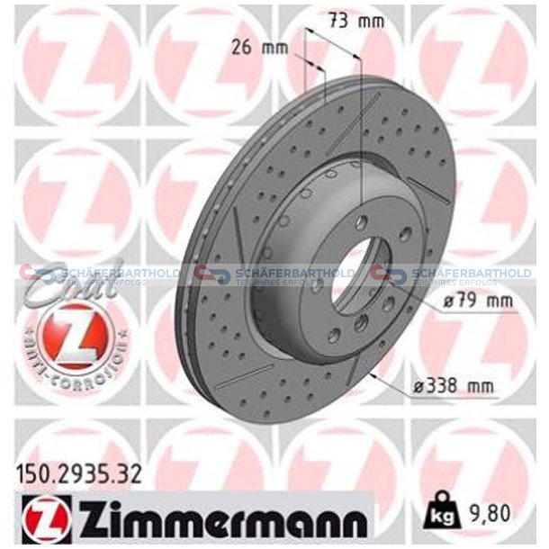 BremseskiveFormula F foraksel|-338mm ZIMMERMANN