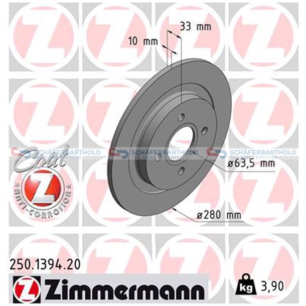 Bremseskive Bagaksel|-280mm ZIMMERMANN