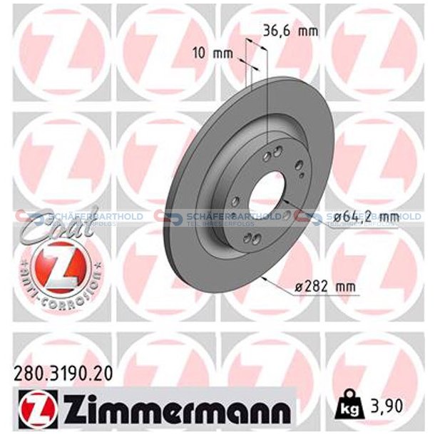 Bremseskive Bagaksel|-282mm ZIMMERMANN