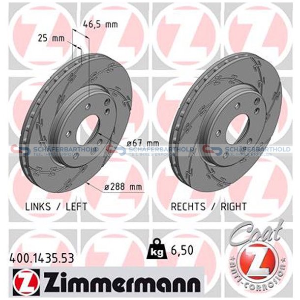 Bremseskive foraksel|-288mm ZIMMERMANN