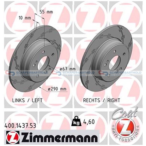 Bremseskive Bagaksel|-290mm ZIMMERMANN