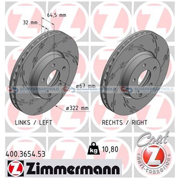 Bremseskive foraksel|-322mm ZIMMERMANN