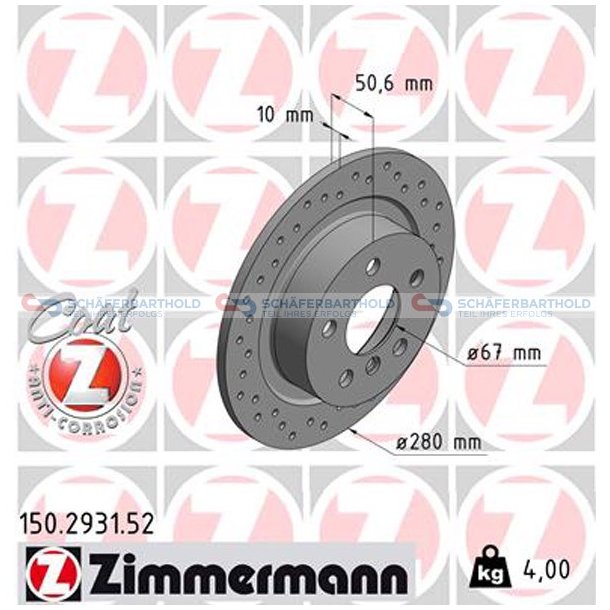 BremseskiveSport Bagaksel|-280mm ZIMMERMANN