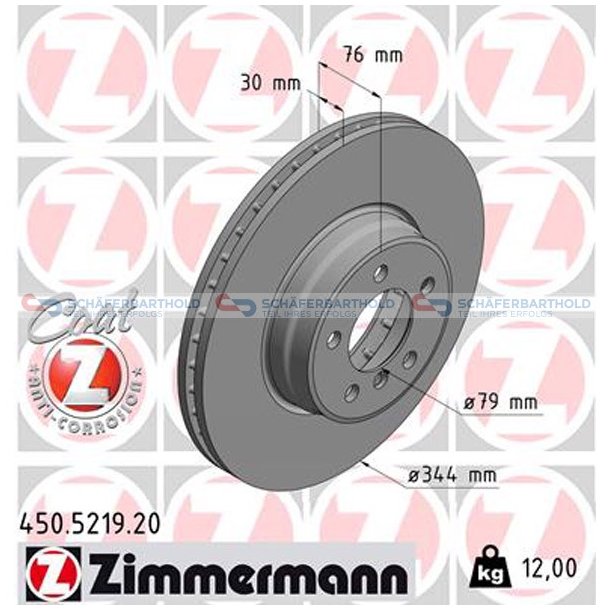 Bremseskive foraksel|-344mm ZIMMERMANN