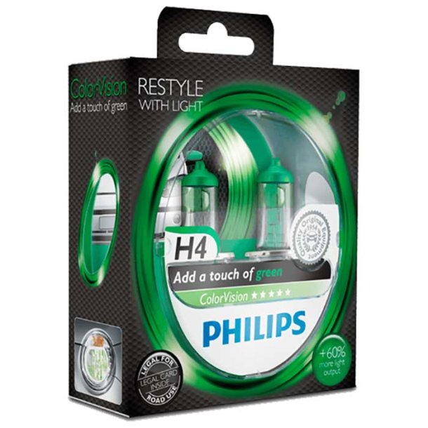 Philips h4 colorvision, gr&ouml;n - 2-pack