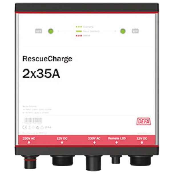 DEFA r&auml;ddningsladdare 12v 2x35a fast f&auml;ste.