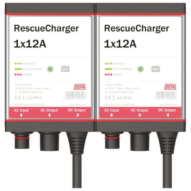DEFA r&auml;ddningsladdare 12v 2x12a fast f&auml;ste.