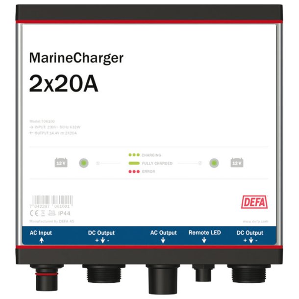 DEFA marinladdare 12v 2x20a fast f&auml;ste.