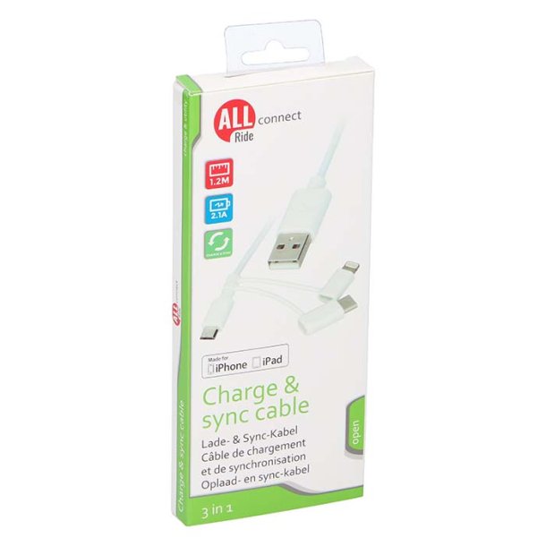 Allride mobiloplader 3i1 lightning Mini USB USBC