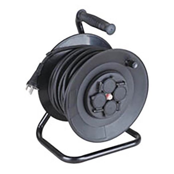 Kabelupprullare 4 uttag 35m m/slipad svart/svart