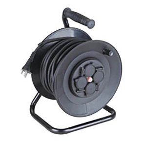 Kabelupprullare 4 uttag 20m v/slipad svart