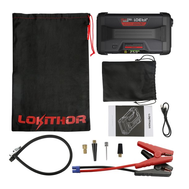 Lokithor D&aelig;kpumpe jumpstarter lygte og oplader
