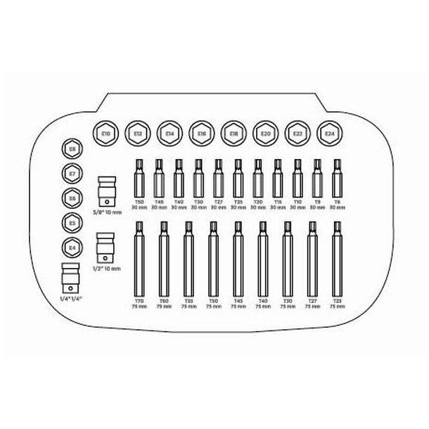 Torx vrktjst 1/2'' 3/8'' 1/4'' 36 dele