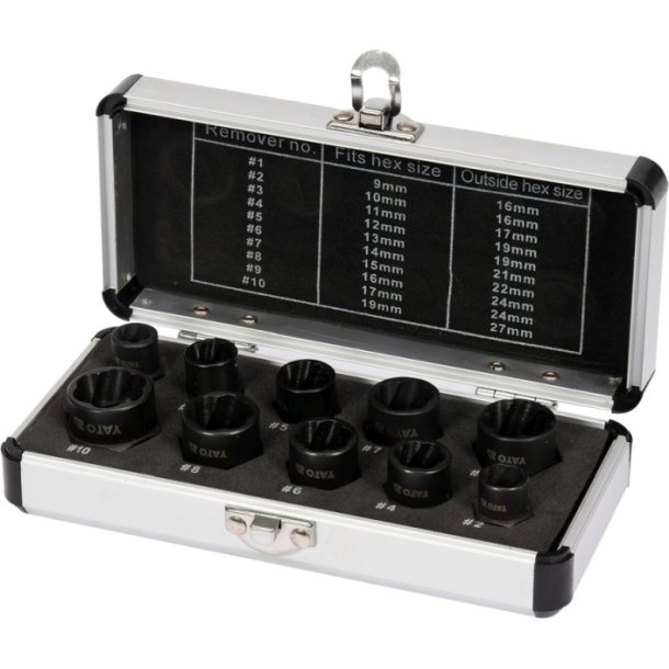 YATO Skrueudtr�kkers�t YT-06031, 10 Dele, 9-19 mm, 3/8"