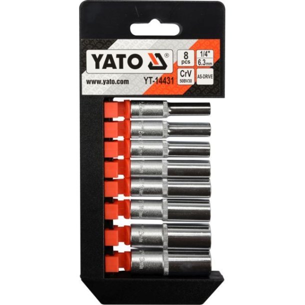 YATO Langt Toppes&aelig;t YT-14431, 1/4", 8 Dele