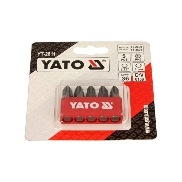 YATO Slagskruebits S�t YT-2811, PH3, 5/16", 36 mm, 5 stk,